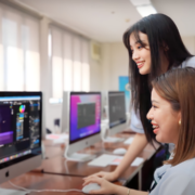 students looking at computer, bs it