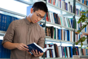 college student in library