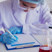 Woman scientist in lab look at science microscope medical test and research biology chemistry. Females technician laboratory analyzing scientific pharmacy genetic research. Chemistry Medical test lab